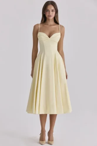 Dahlia Lemon katoenen midi-zomerjurk met prinsessensnit