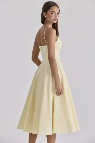 Dahlia Lemon katoenen midi-zomerjurk met prinsessensnit