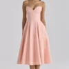 Dahlia Peach katoenen midi-zomerjurk met plooien