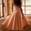 Dahlia Peach katoenen midi-zomerjurk met plooien