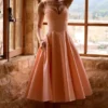 Dahlia Peach katoenen midi-zomerjurk met plooien