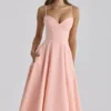 Dahlia Peach katoenen midi-zomerjurk met plooien