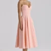 Dahlia Peach katoenen midi-zomerjurk met plooien