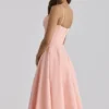 Dahlia Peach katoenen midi-zomerjurk met plooien