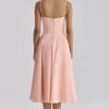 Dahlia Peach katoenen midi-zomerjurk met plooien