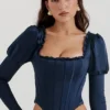 Dana marineblauw korset met pofmouwen