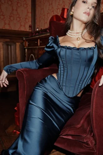 Dana marineblauw korset met pofmouwen