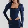 Dana marineblauw korset met pofmouwen