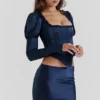 Dana marineblauw korset met pofmouwen