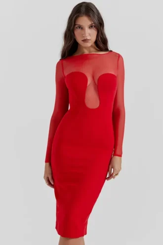 Darcy Scarlet Plunge Midi-jurk