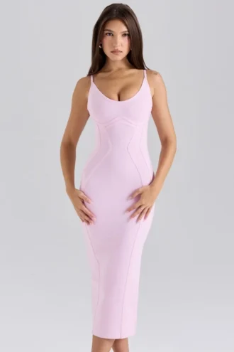 De Hourglass Baby Pink Midi Bandage Jurk