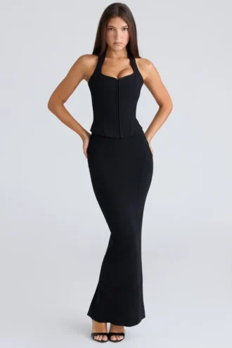 De Maxi Black Panelled Bodycon-rok
