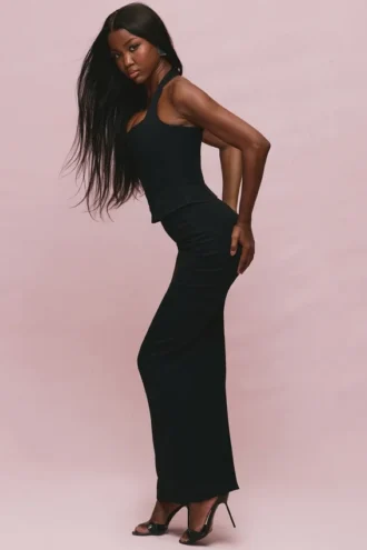 De Maxi Black Panelled Bodycon-rok