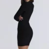 De Naomi zwarte mini-bandagejurk met lange mouwen