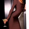 De OG Chocolat maxi-jurk met lange mouwen en bandage-effect