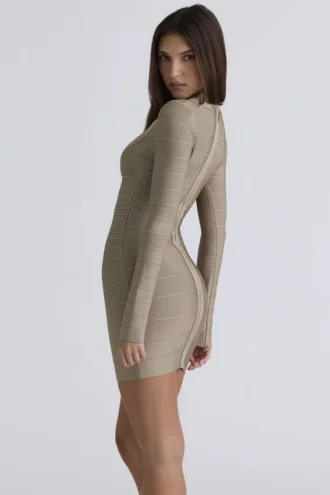 De OG Latte mini-bandagejurk met lange mouwen