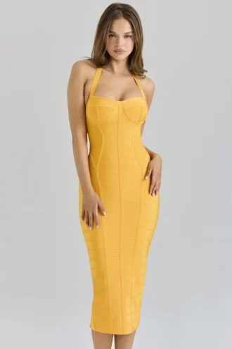 De Sculpt Orange Sherbet midi-bandagejurk