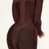 De Super Plunge Chocolate mini-bandagejurk met lange mouwen