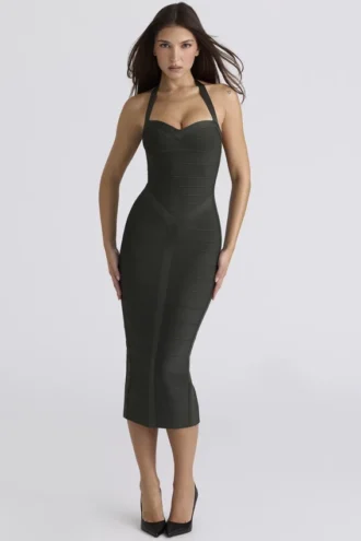 De Supermodel Emerald halternek bandage midi-jurk