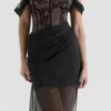 Debut Zwarte off-shoulder kanten maxi-jurk