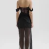 Debut Zwarte off-shoulder kanten maxi-jurk