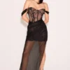 Debut Zwarte off-shoulder kanten maxi-jurk
