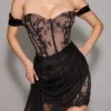Debut Zwarte off-shoulder kanten maxi-jurk