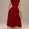 Debutante Berry Lace rugloze midi-jurk