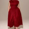 Debutante Berry Lace rugloze midi-jurk