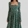 Delia groene midi-jurk met bloemenprint