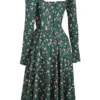 Delia groene midi-jurk met bloemenprint