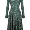Delia groene midi-jurk met bloemenprint