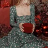 Delia groene midi-jurk met bloemenprint