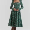 Delia groene midi-jurk met bloemenprint