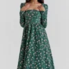 Delia groene midi-jurk met bloemenprint