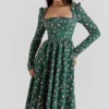 Delia groene midi-jurk met bloemenprint