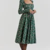 Delia groene midi-jurk met bloemenprint