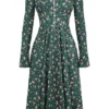 Delia groene midi-jurk met bloemenprint