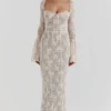Delilah Vintage crèmekleurige kanten maxi-jurk