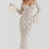 Delilah Vintage crèmekleurige kanten maxi-jurk