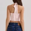 Demi Roze geborduurde stretch katoen korset top