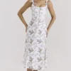 Dionne Off-white katoenen midi-jurk met bloemenprint