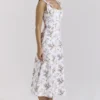 Dionne Off-white katoenen midi-jurk met bloemenprint