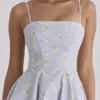Dolly Blauwe Katoenen Mini-Zomerjurk met Wilde Bloemenprint