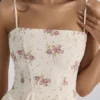 Dolly ivoorkleurige vintage rozenprint katoenen uitlopende mini-zomerjurk