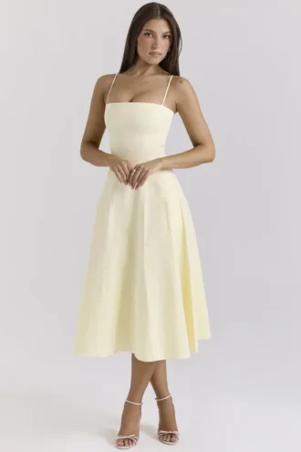 Dolly Lemon Stretch Katoen A-lijn Midi Zomerjurk