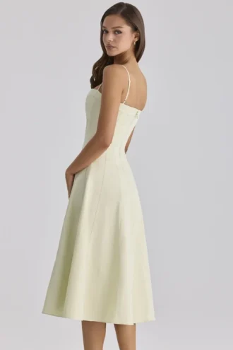 Dolly Matcha Green katoenen midi-zomerjurk met uitlopende pijpen