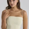 Dolly Matcha Green katoenen midi-zomerjurk met uitlopende pijpen