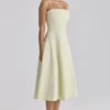 Dolly Matcha Green katoenen midi-zomerjurk met uitlopende pijpen