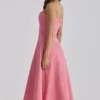Dolly Raspberry katoenen midi-zomerjurk met uitlopende rok